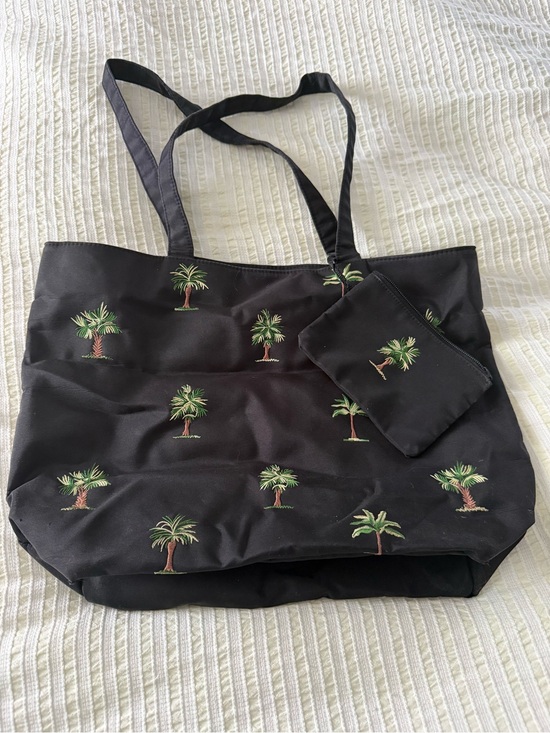Handbags - Black Palm Tree Embroidered Tote Bag